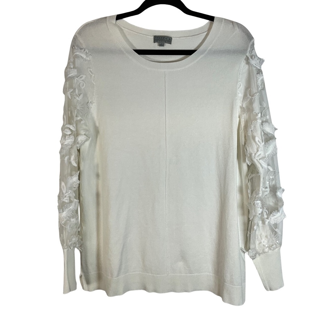 Joseph A. Top Size L White Floral Lace Sleeves